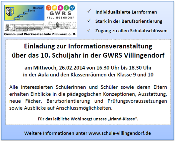 Informationsveranstaltung zu Klasse 10
